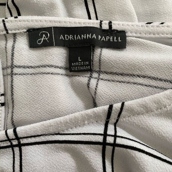 Adrianna Papell Windowpane Grid Print 3/4 Sleeve Blouse White & Black Size Large - Picture 7 of 8